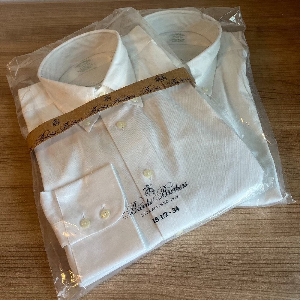 (2) Brooks Brothers Milano slim-fit non-stretch pinpoint dress shirts